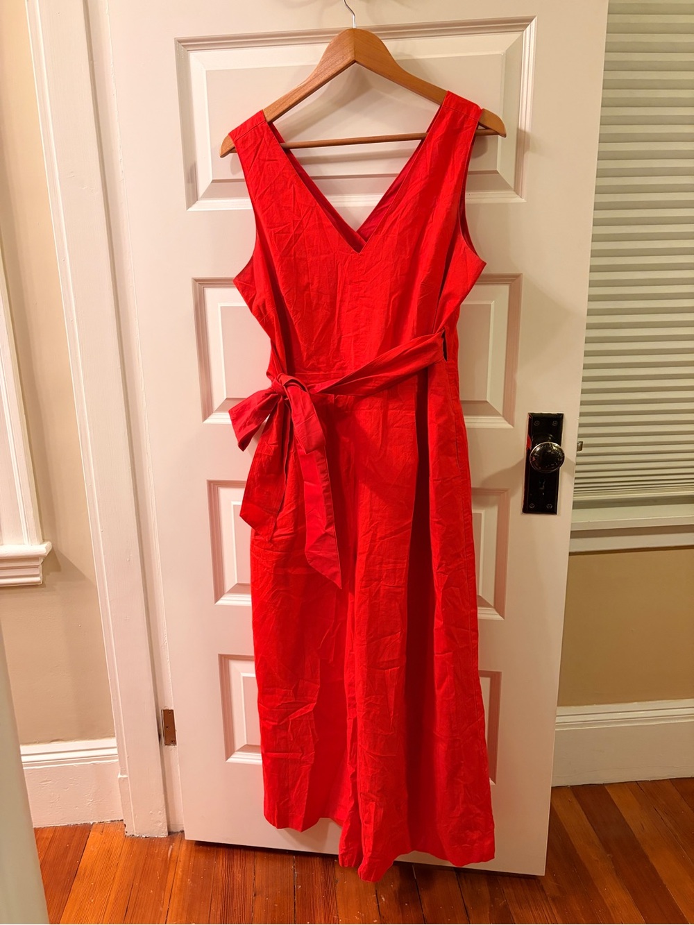 J. Crew Vibrant Red Sleeveless V-Neck Maxi Dress with Tie Waist